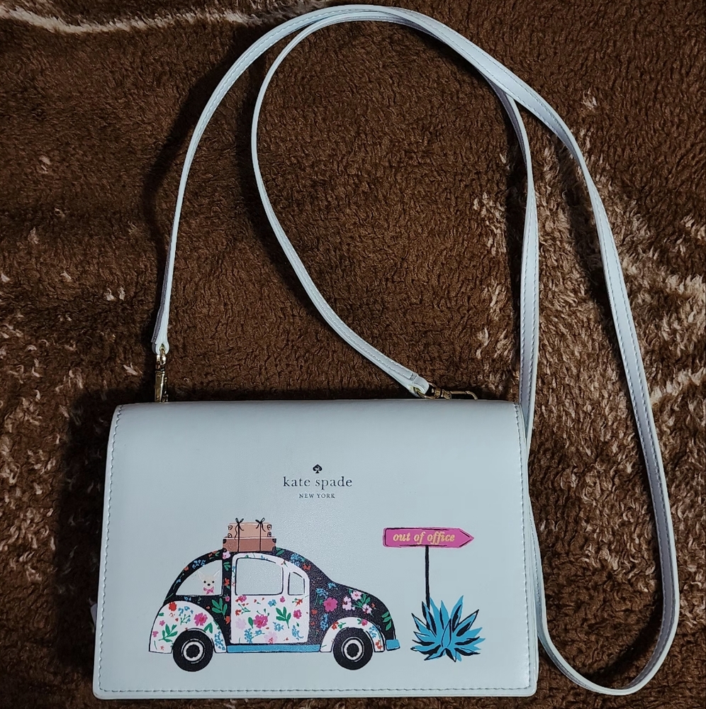 Kate Spade Light Blue Crossbody Bag with Floral Car Design1